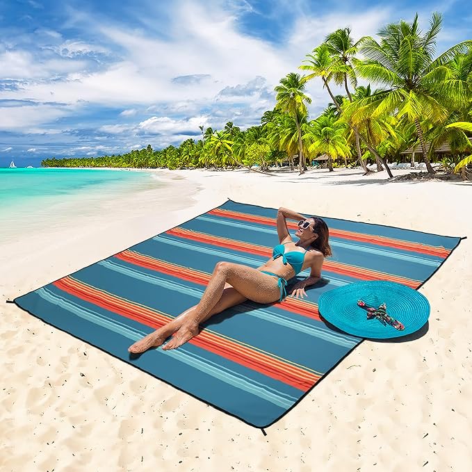 Beach Blanket Waterproof Sandproof Beach Mat 79 X 83/10'x9'for 2-8 Adults Quick Drying Outdoor Picnic Mat Beach Accessories for Travel Camping Hiking