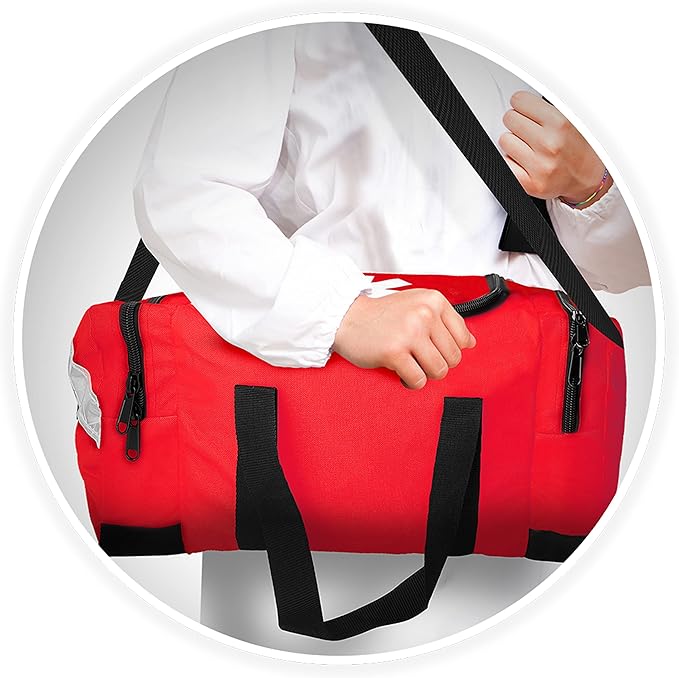 ASA TECHMED Large EMT First Responder Trauma Medical Bag Empty for Home 21x12x9 Inches Office School EMTs Paramedics First Responders Red