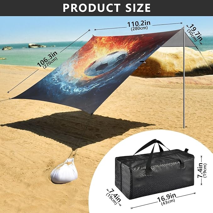 ALAZA Football Water Fire Beach Tent Sun Shelter Portable Canopy Sunshade for Outdoor Camping Picnics Backyard Fun 10x9 ft