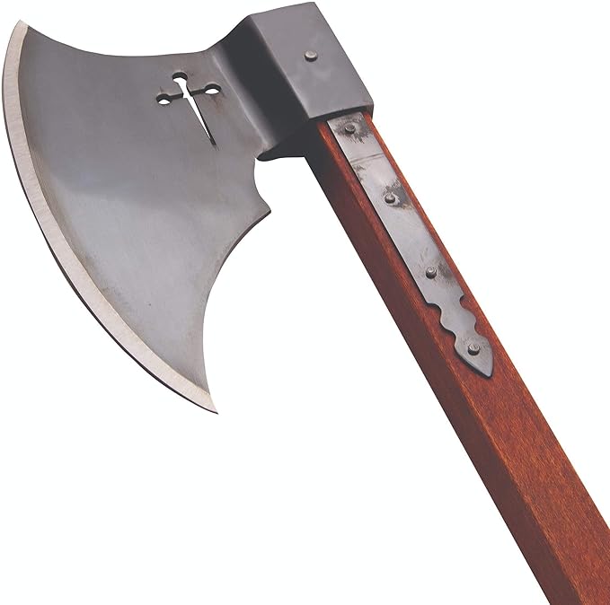 Windlass Hand-Forged Crusader Axe – High Carbon Steel Head with Pierced Cross Leather Grip &amp Cover 30 Medieval Battle Tomahawk for Hunting &amp Camping