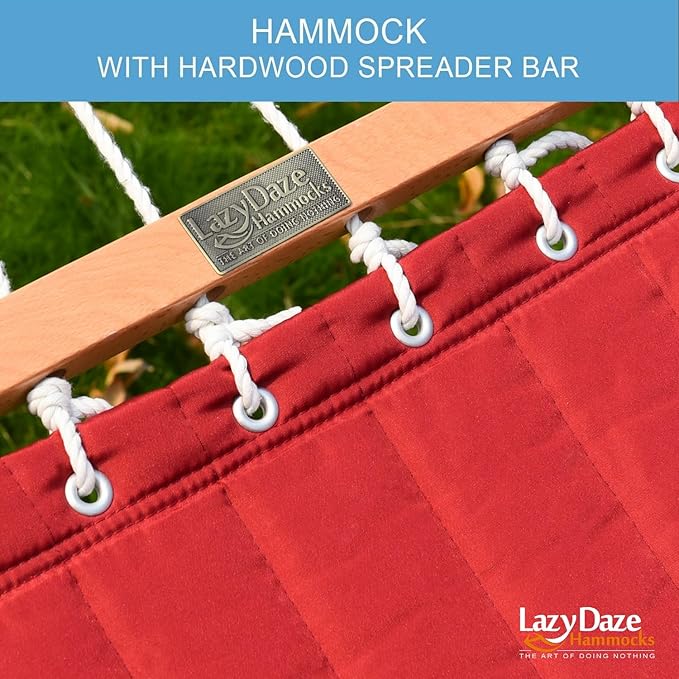 Lazy Daze Hammocks 12 FT Double Quilted Fabric Hammock with Spreader Bar and Detachable Pillow 2 Person Hammock 450lbs Weight Capacity Burgundy