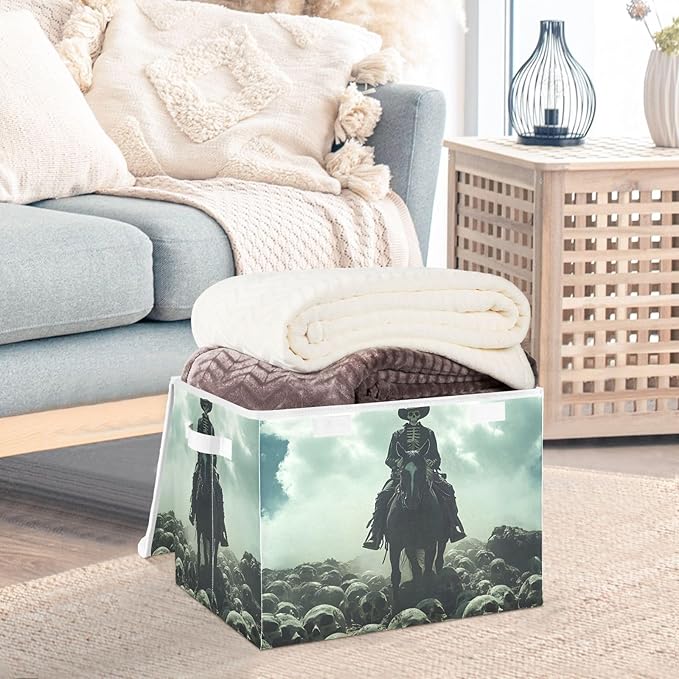 AIXIWAWA Lidded Storage Cube (Cowboy Skulls) Fabric Foldable Closet Bins with Flip Lid and Handles Organizer Basket Container 16.5 x 12.6 x 11.8 IN