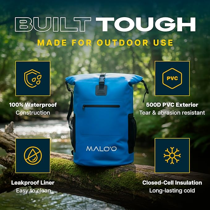 Malo’o Pro Insulated Backpack Cooler Leakproof Soft Cooler Backpack for Camping Fishing Hiking Kayaking Beach