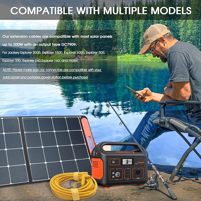 Solar Panel Extension Cable for Jackery 50FT 14AWG 8mm DC Connector Compatible with Yeti Anker BLUETT Jackery Portable Power Stations for Outdoor Camping RV Emergency Use (Yellow)