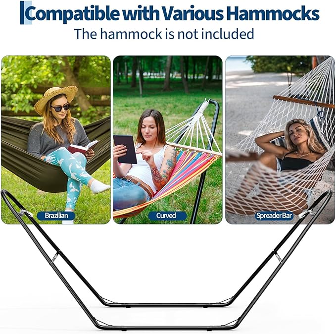 Universal Double Hammock Stand 550-Pound Capacity Heavy-Duty Hammock Stand for Outside Fits 9 to 14 Foot Hammocks Black