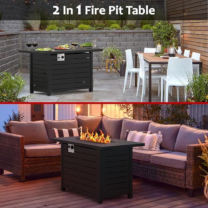 ZAFRO 43Inch 2-in-1 Fire Pit Table &amp Firepit - Adjustable Flame Height 50000 BTU Smokeless &amp Windproof Design CSA Certified Durable Metal Frame Eco-Friendly Propane Heater for Garden/Patio