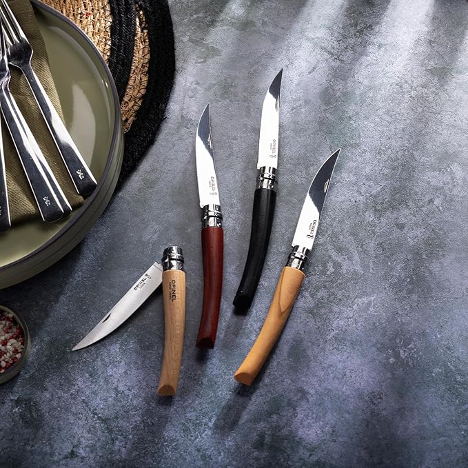 Opinel Effile Slimline Series Folding Fillet Knife – Slim Blade Folding Knife Virobloc Locking Collar Sustainably Harvested Wood Handles Updated Blade Profile (Olivewood/No.08)