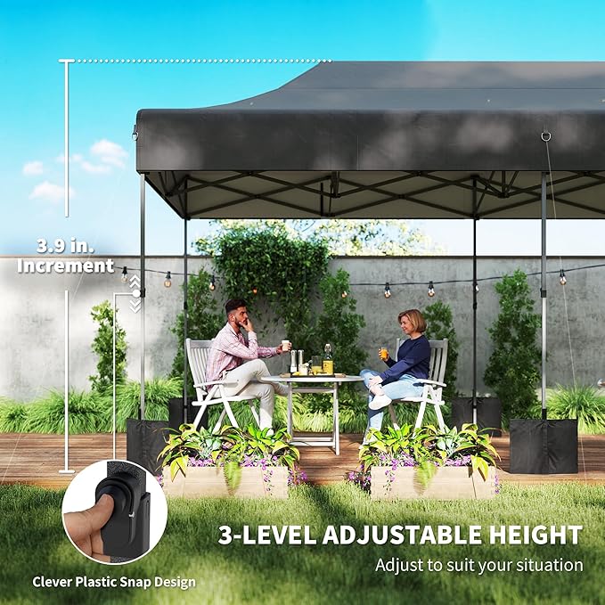 Outsunny 10 x 20 ft Pop Up Canopy Tent Heavy Duty UPF50+ Outdoor Portable Instant Canopy Shelter with Wheeled Carry Bag Sandbags Adjustable Height for Parties Events Camping Dark Gray