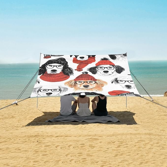 ALAZA Dog Winter Beach Tent Sun Shelter UPF50+ Protection Beach Shade Canopy w/ 4 Sandbags for Outdoor Camping Fishing Backyard Fun Picnic 10x9 ft