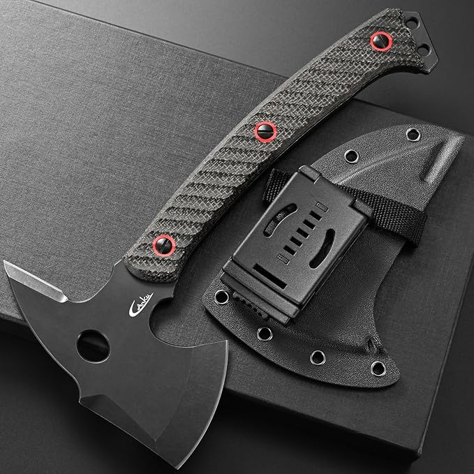 C1342 Camping AxesDC53 Steel Blade Micarta Handle Chopping Axe Bushcraft Camping Axes Survival Hatchet Full Tang Axe for Hiking Hunting Camping Splitting Chopping Wood(Black)