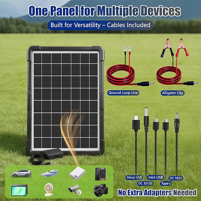 20W Hybrid Solar Battery Charger &amp Maintainer 12V + USB Hub Kit - Waterproof Trickle Charger for Car Boat RV Motorcycle - Universal 5-in-1 Portable Solar Panel for Phone Camping