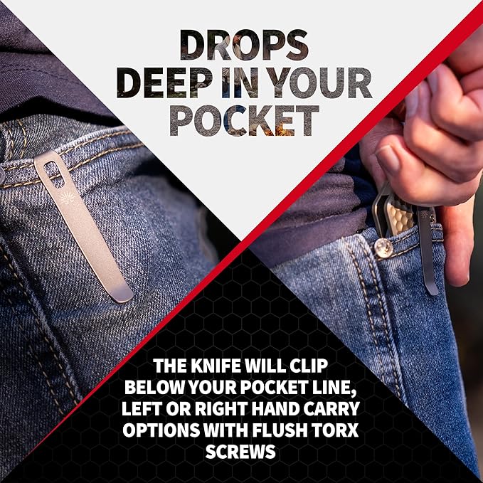 Off-Grid Knives - MAMBA V3 Large EDC Knife with MagnaCut Blade Steel Titanium Scales and Hardware Manual Ball Bearing Flipper Four Finger Grip Deep Pocket Carry (Coyote Gold)