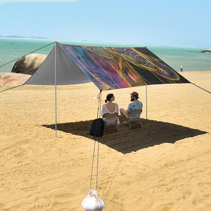 ALAZA Elephant Portrait Art Beach Tent Sun Shelter UPF50+ Protection Beach Shade Canopy w/ 4 Sandbags for Outdoor Camping Fishing Backyard Fun Picnic 10x9 ft