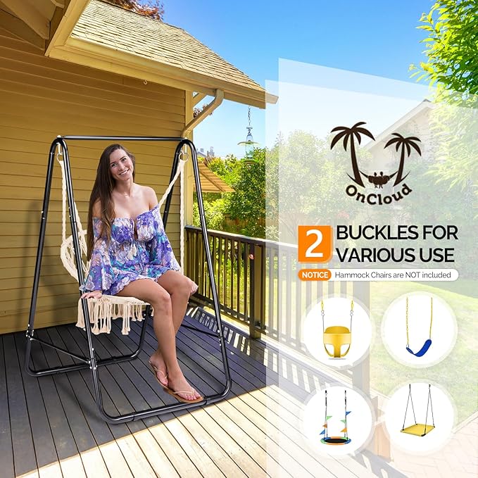 ONCLOUD 600LBS Heavy-Duty Hammock Chair Stand A-Shaped Universal Multi-Use Steel Hanging Chair Stand with Hook Durable Swing Stand for Indoor Outdoor Weather Resistant Support Base Black