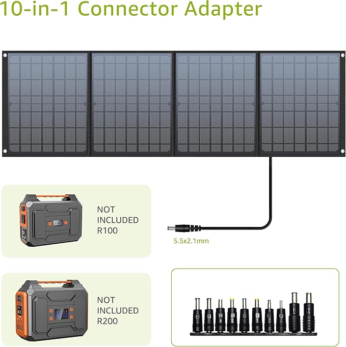 Portable Solar Panel 40W Foldable Solar Charger for Outdoor Solar Power Station Generator Adjustable Kickstand10 in 1 ConnectorsDC to DC CableUSB QC3.0 Output for Camping RV Road Trip Adventure