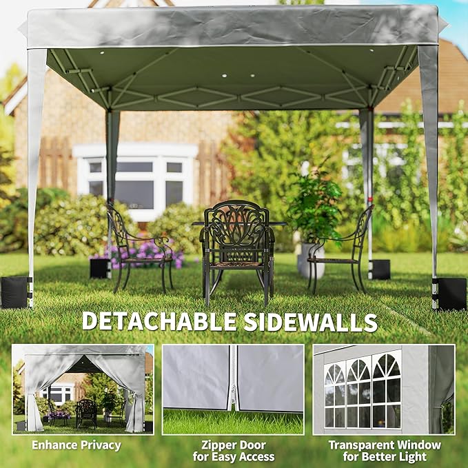 Outsunny 10 x 10 ft Pop Up Canopy Tent with Sidewalls UPF50+ Outdoor Portable Instant Canopy Shelter with Carry Bag Sandbags Adjustable Height for Parties Events Camping Light Gray