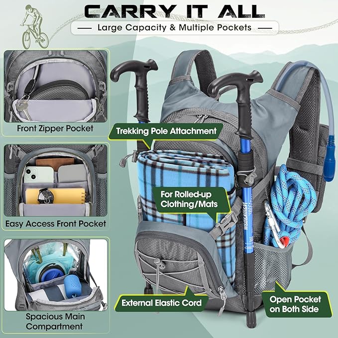 Hydration Backpack with Water Bladder 18L Lightweight Hiking Backpack for Women&ampMen Small Insulated Hydration Water Pack for Hiking Running Cycling Biking
