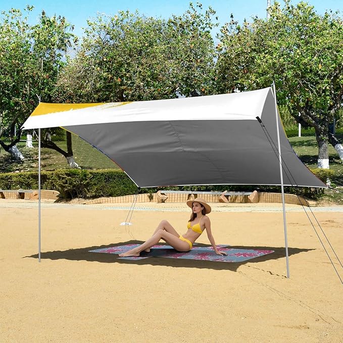 Flag of Colombia Stable Beach Tent UPF50+ Easy Setup Shade Sun Shelter with Sandbags Sand Shovel Poles for Camping Picnics Backyard