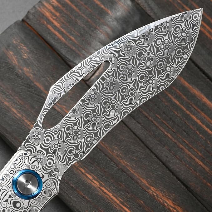 Sitivien ST270 Folding Knife Damascus Steel Blade Colorful G10 &amp Damascus Handle with Ball Bearing for Men Women Outdoor Camping Hiking Fishing(Color)