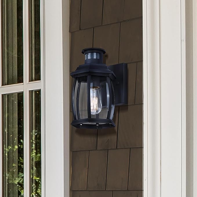 Grovehaven 1-Light Outdoor Light 10-inch Black Finish Wall Mounted with Clear Glass Built-in Motion Sensor/Photocell Lighting for Entryways Patios Porches