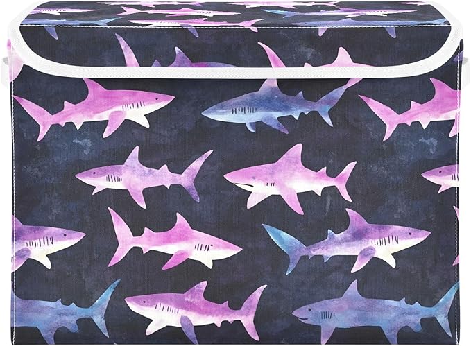 Storage Cube with Lid Silhouettes Sharks Print 16.5×12.6×11.8 IN 1 Pack Collapsible Large Capacity Foldable Storage Basket Bin Organizer
