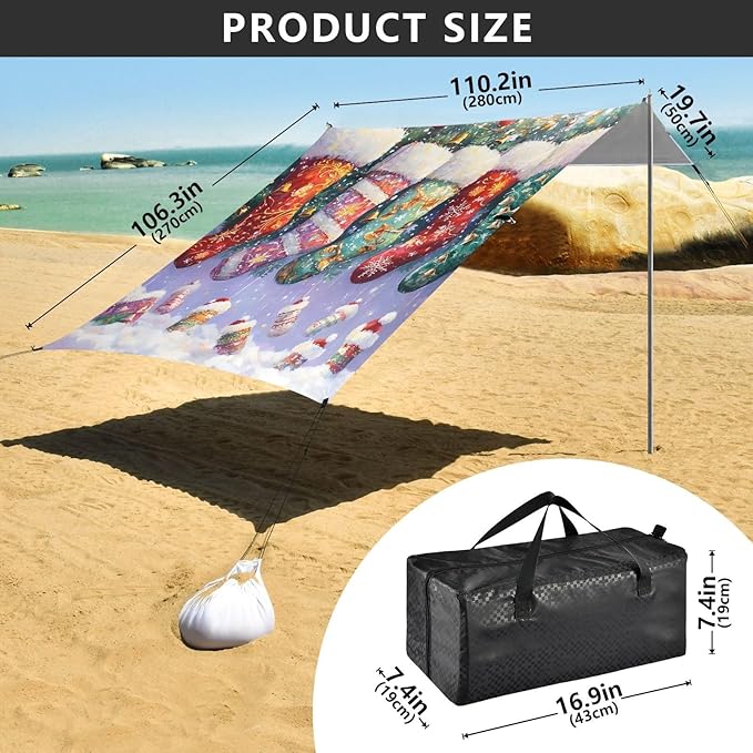 ALAZA Christmas Stocking Beach Tent Sun Shelter Portable Canopy Sunshade for Outdoor Camping Picnics Backyard Fun 10x9 ft