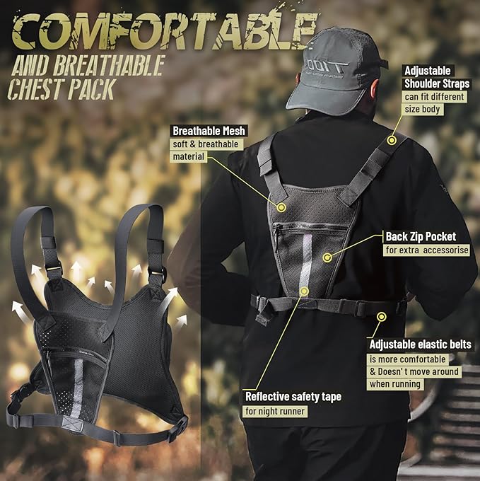 Chest Bag for Men Women Tactical Chest Rig with Holster Sport Chest Pack for Outdoor Running Vest for Hiking Cycling Travel Workouts EDC