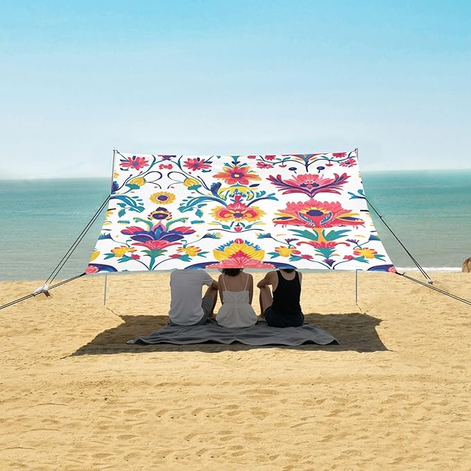 ALAZA Indian Tribal Red Floral Beach Tent Sun Shelter Portable Canopy Sunshade for Outdoor Camping Picnics Backyard Fun 10x9 ft