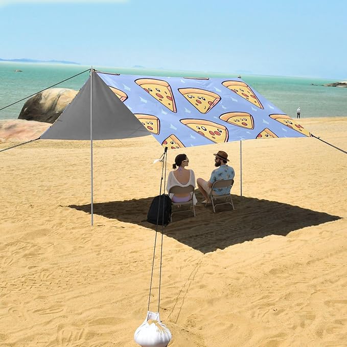 ALAZA Blue Star Pizza Pattern Beach Tent Sun Shelter Portable Canopy Sunshade for Outdoor Camping Picnics Backyard Fun 10x9 ft