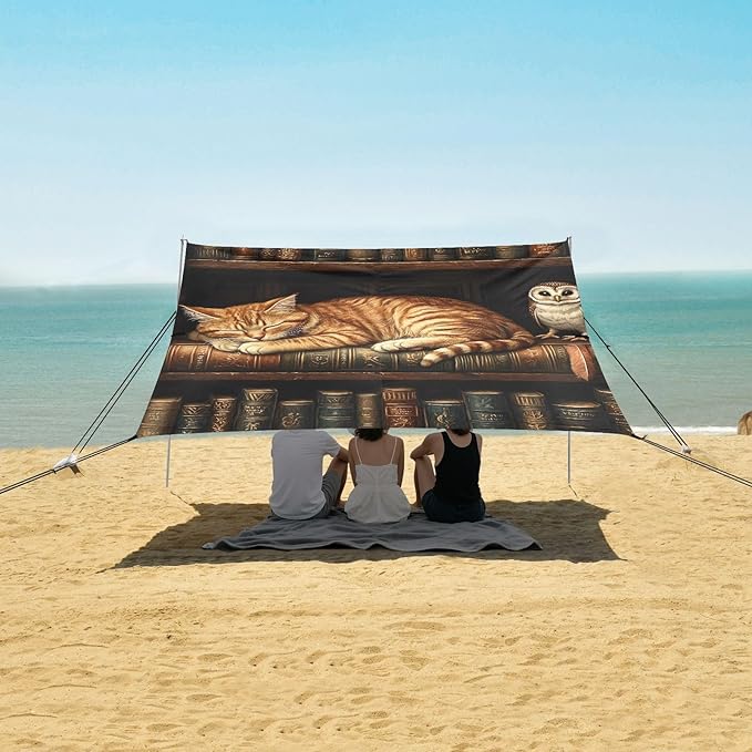 ALAZA Cat Owl Book Beach Tent Sun Shelter Portable Canopy Sunshade for Outdoor Camping Picnics Backyard Fun 10x9 ft