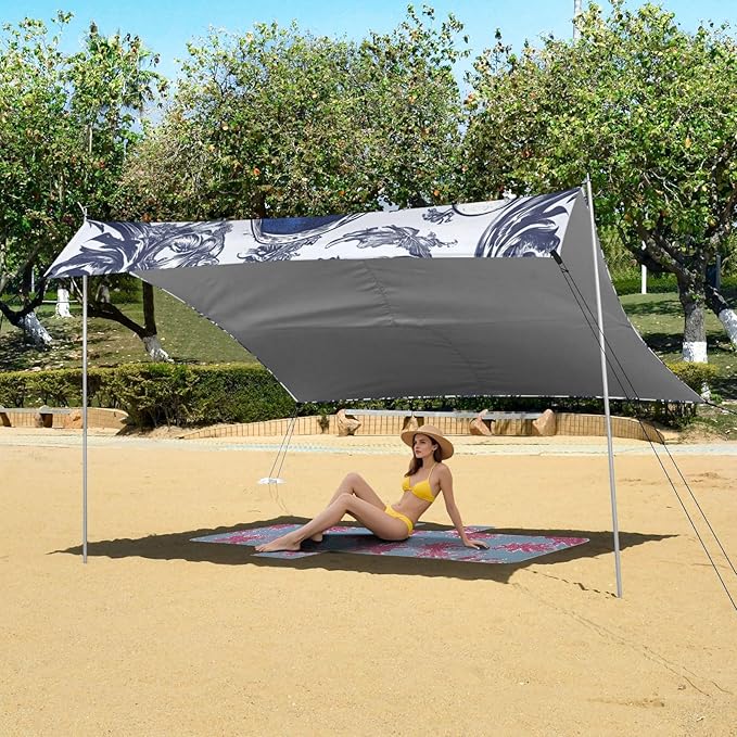 ALAZA Pirate Skull Anchor Beach Tent Sun Shelter Portable Canopy Sunshade for Outdoor Camping Picnics Backyard Fun 10x9 ft