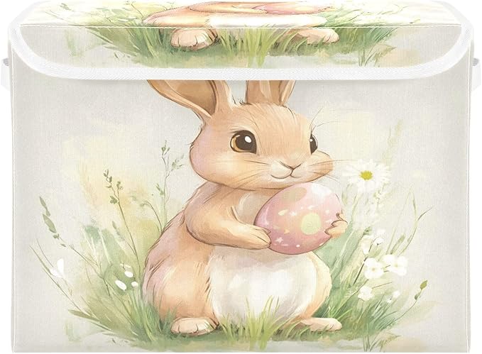 Cute Bunny and Egg Fabric Storage Bins with Lids and HandleFoldable Storage Bins with LidsCloset Organizers for Clothes Storage Room Organization Office Storage Chest Organizer