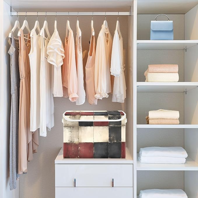 AIXIWAWA Lidded Storage Cube (Vintage Checkered) Fabric Foldable Closet Bins with Flip Lid and Handles Organizer Basket Container 16.5 x 12.6 x 11.8 IN