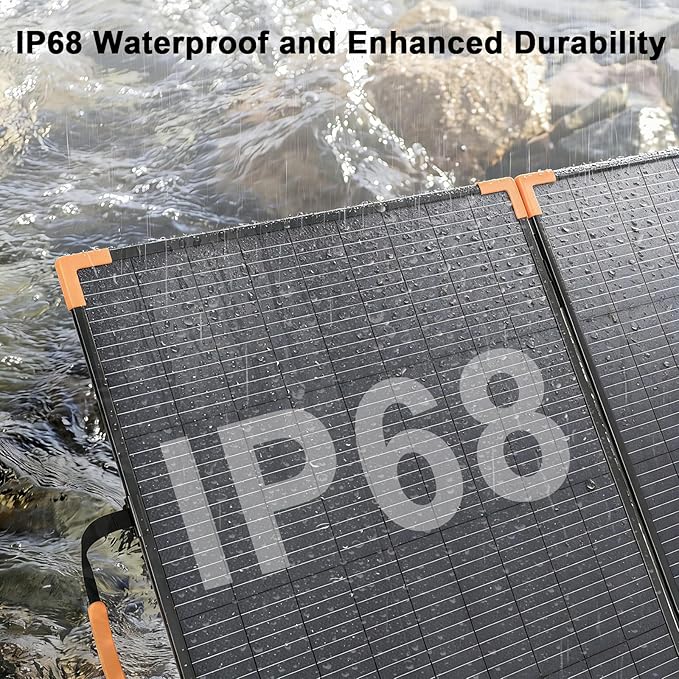 100 Watt Bifacial Portable Solar Panel for Power Station 20V Foldable Solar Charger with IP68 Waterproof 23.5% High Efficiency with 2 Reinforced Kickstands for Camping RV Off-Grid Blackouts