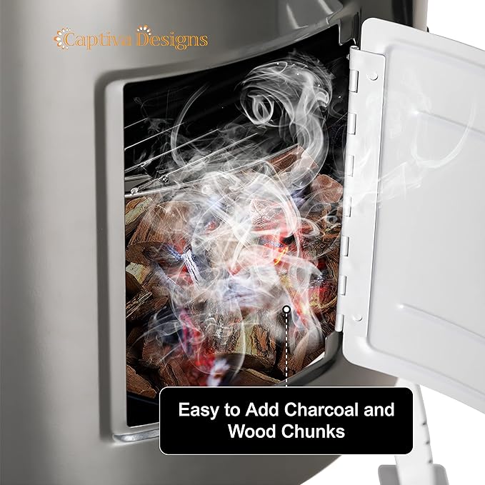 Captiva Designs 17-Inch Outdoor Vertical Smoker Wood Chunks Smoker with Thermometer for Outdoor CookingGrillingPicnicCamping and Party