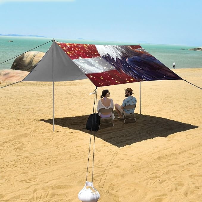 ALAZA Independence Day Flag with Eagles Firework Beach Tent Sun Shelter Portable Canopy Sunshade for Outdoor Camping Picnics Backyard Fun 10x9 ft