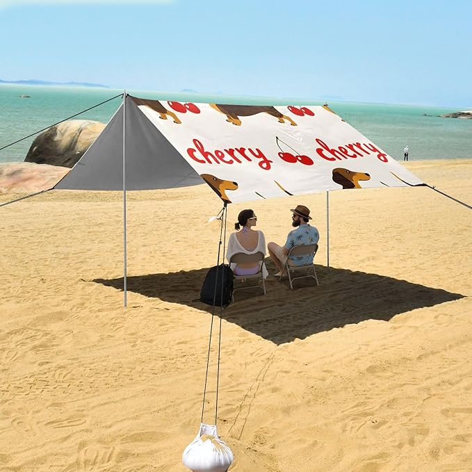 ALAZA Dachshund Cherry Pattern Beach Tent Sun Shelter Portable Canopy Sunshade for Outdoor Camping Picnics Backyard Fun 10x9 ft