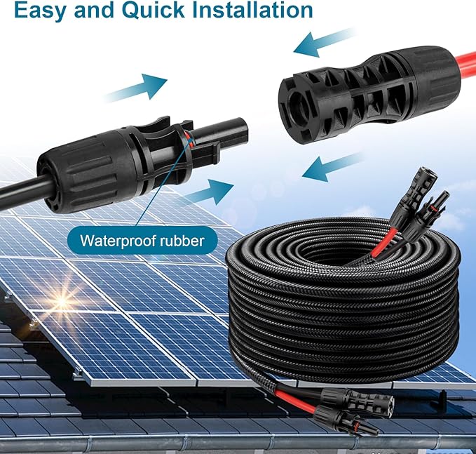 Solar Panel Extension Cable - 8AWG 30FT Solar Wire with Female &amp Male Waterproof Connector Flame Retardant Protective Sleeving PV Wire for RV Photovoltaic Systems Home Boat Solar Panels Car