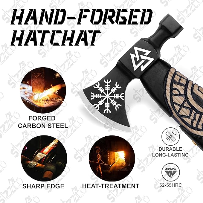 Custom Gift Forged Carbon Steel Viking Style Axe Bearded Axe with Rose Wood Shaft Tomahawk - Real Hatchet LARP Axe Best Gift for Anniversary Christmas Birthday Premium Leather Sheath