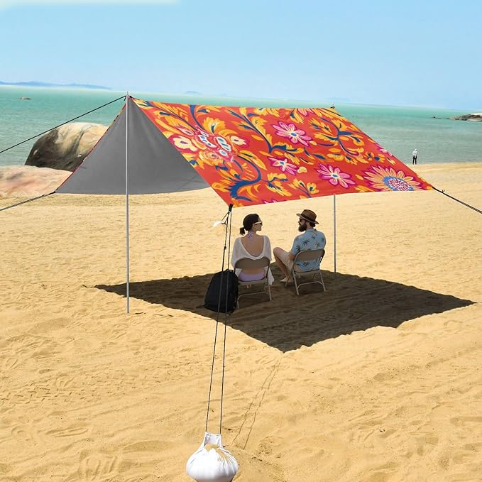 ALAZA Indian Ethnic Floral Beach Tent Sun Shelter Portable Canopy Sunshade for Outdoor Camping Picnics Backyard Fun 10x9 ft