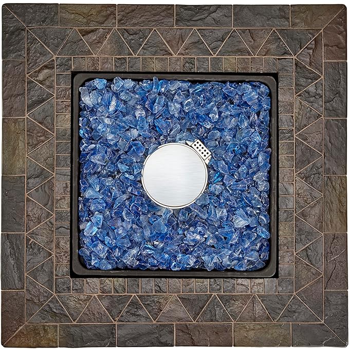 Endless Summer 30 Inch Square 30000 BTU Liquid Propane Gas Outdoor Fire Pit Table w/Push Button Ignition Blue Fire Glass &amp Steel Fire Bowl Bronze