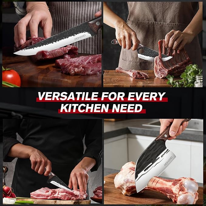 MDHAND Butcher Knife Set 18PCS Hand Forged Viking Kitchen Serbian Chef Knife with Roll Bag Heavy Duty Meat Cleaver &amp Brisket Knives for BBQ Outdoor Camping Meat Cutting Tools Gifts for Men Wo