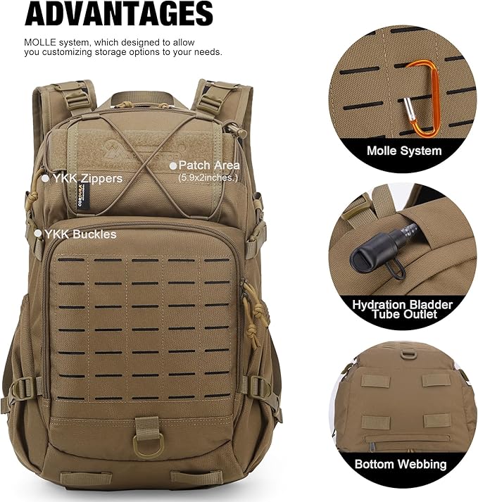 Mardingtop Small Military Tactical Backpack for Men25L Molle Cordura Backpack for HikingCampingRucking