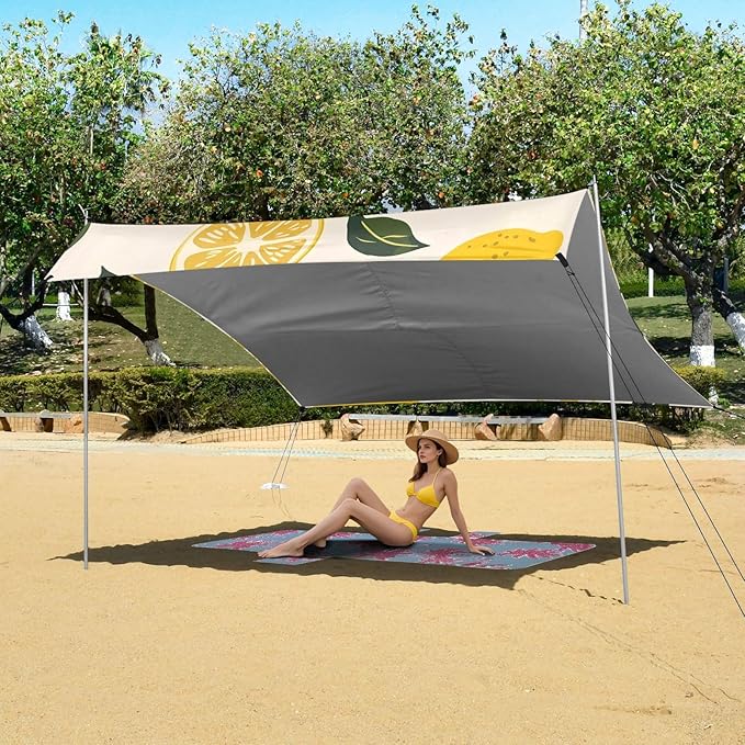ALAZA Lemon Print Seamless Beach Tent Sun Shelter Portable Canopy Sunshade for Outdoor Camping Picnics Backyard Fun 10x9 ft