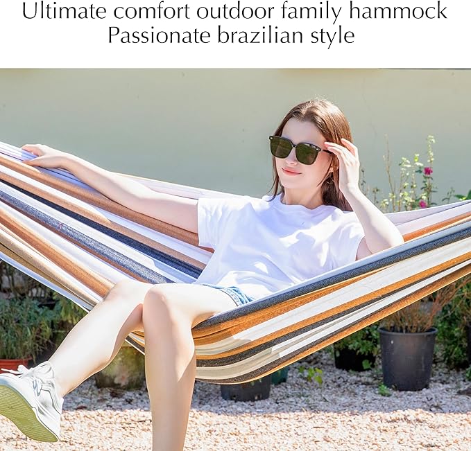 PNAEUT Family Hammocks for Outside Replacement Outdoor Tree Hammock for Indoor Patio Porch Garden (Coffee Large)