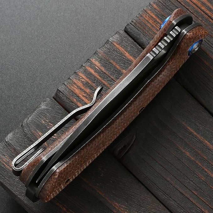 Sitivien ST147 Folding Pocket KnifeBlack Stonewashed 14C28N Steel Blade with Micarta Handle Utility Knife EDC Tool Knife for Outdoor CampingHikingHunting(Brown)