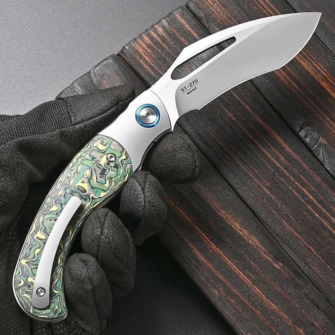 Sitivien ST270 Folding Knife M390 Steel Blade Titanium &amp Carbon Fiber Handle Knife with Pocket Clip for Men Women Outdoor Camping Hiking Survival(Green)