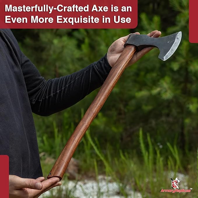 Armory Replicas™ Medieval Outdoor Viking Warpath Functional Battle Axe – Hand-Forged Iron Steel Blade 20.75 Length Rustic Finish Perfect for Reenactments &amp Outdoor Use