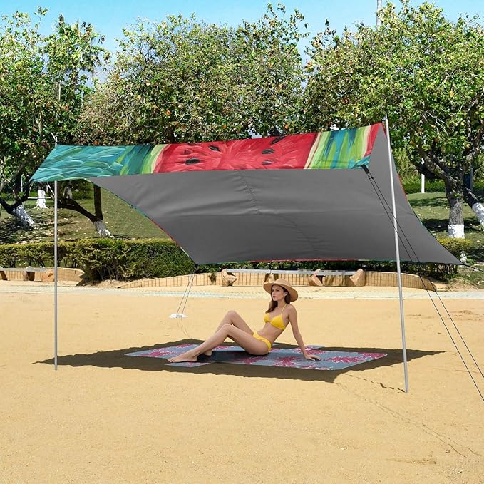 ALAZA Watermelon Oil Painting Beach Tent Sun Shelter Portable Canopy Sunshade for Outdoor Camping Picnics Backyard Fun 10x9 ft