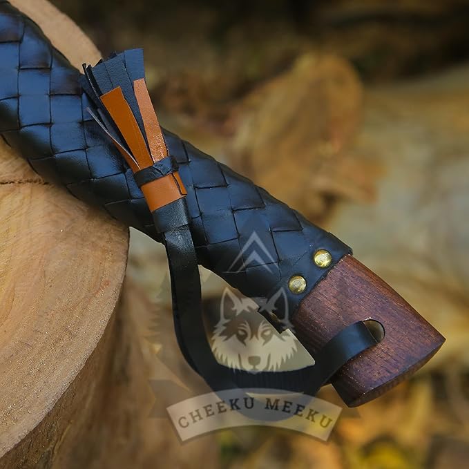 Custom Handmade Carbon Steel Real Viking Axe HatchetCamping Axe Birthday Gift for him Leather Wrapped Handle and Leather Sheath ((FM 19))